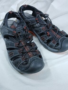 Grition Men's Black Outdoor Sandals with Orange Accents